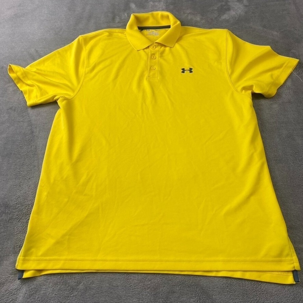 Under Armour Shirt Mens L Yellow Heat Gear Short Sleeve Golf Polo Sports Loose